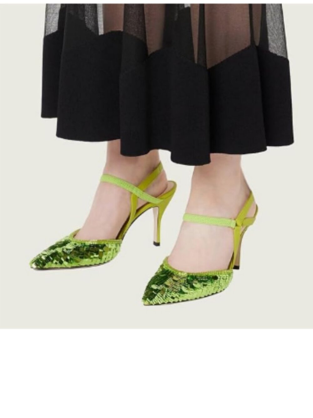 XYD Green Sequins Ankle Strappy Pointed Toe Sparkle Slingback High Heels Shoes